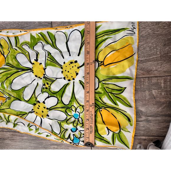 Vintage Vera Women's White Yellow Floral Print Rectangle Head Scarf - Picture 3 of 4